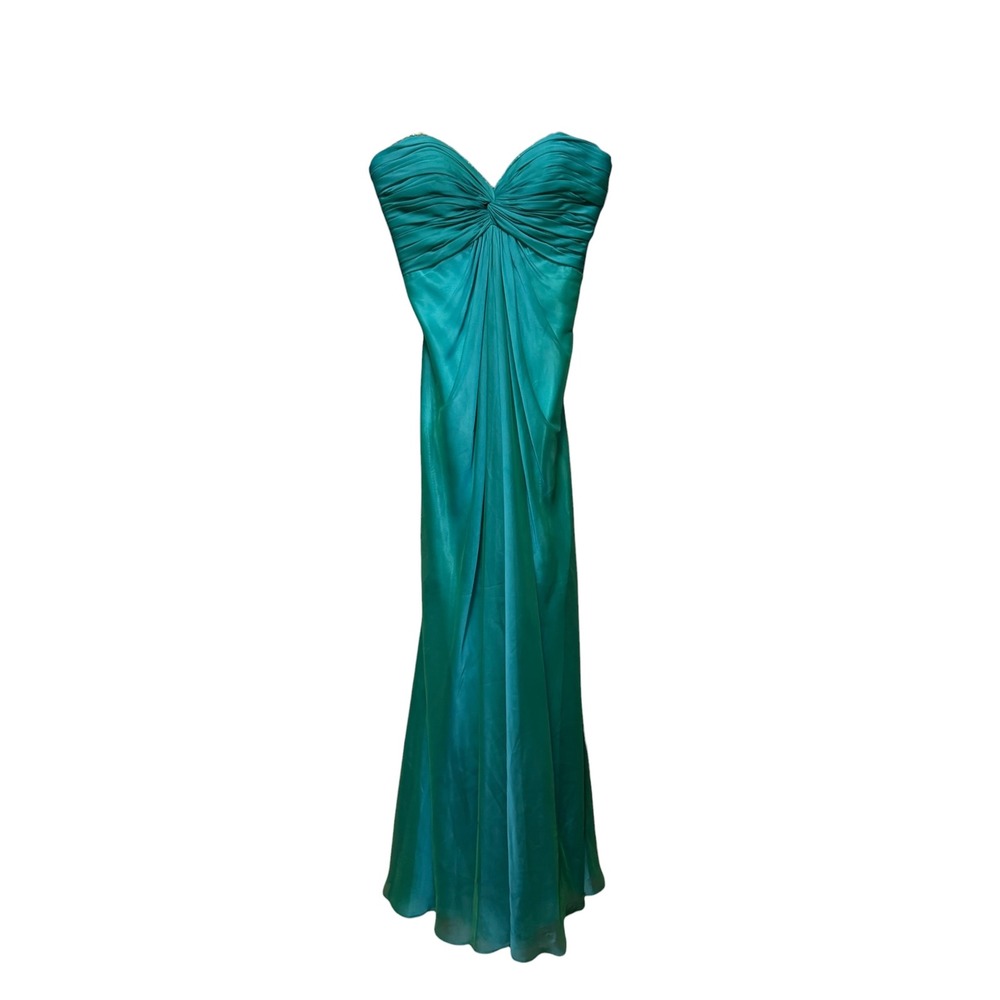 La Femme Gown Women 6 Teal Excellent Strapless Rhinestone Ruched Formal Dress